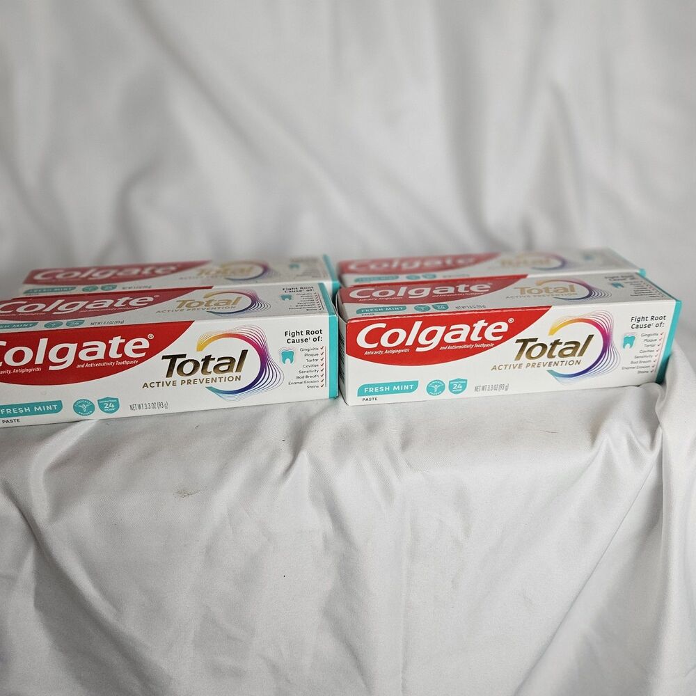 4 Colgate Total Active Prevention Toothpaste, Whitening/Freshmint 3.3oz Each